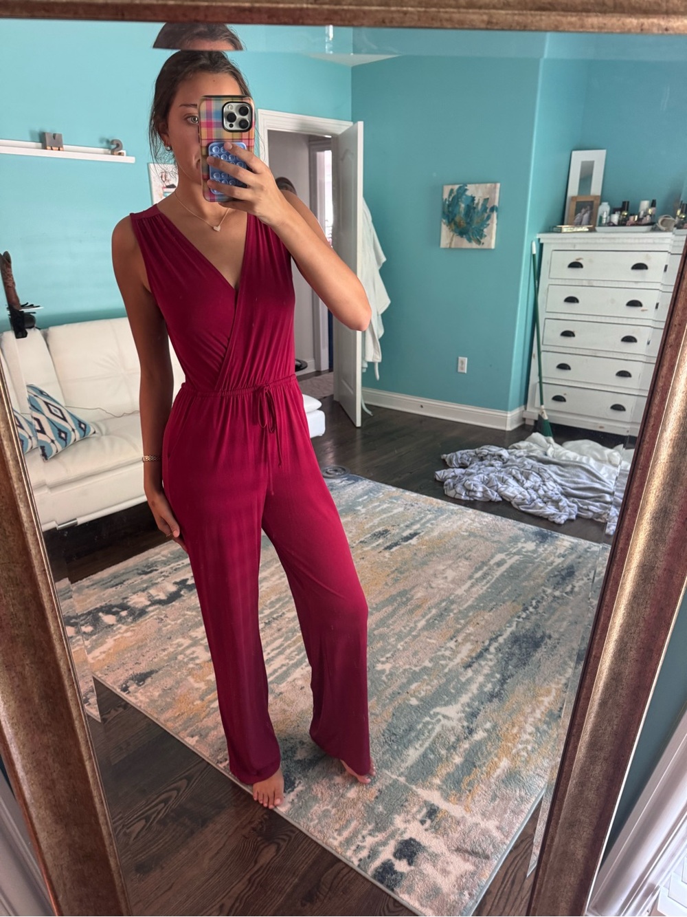 Cogeneration Women’s Sleeveless V-Neck Jumpsuit in Burgundy